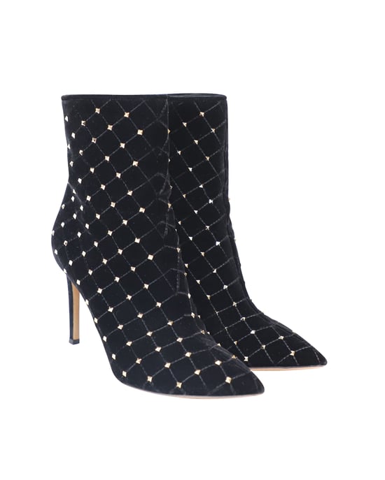 Valentino Pre-owned Rockstud gesteppte Stiefeletten aus Samt - Schwarz - Image 3