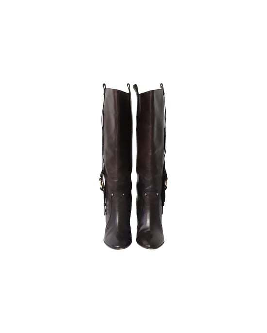 Celine Hochhackige Stiefel mit Schnalle aus braunem Kalbsleder - Image 2