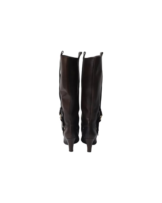 Celine Hochhackige Stiefel mit Schnalle aus braunem Kalbsleder - Image 4