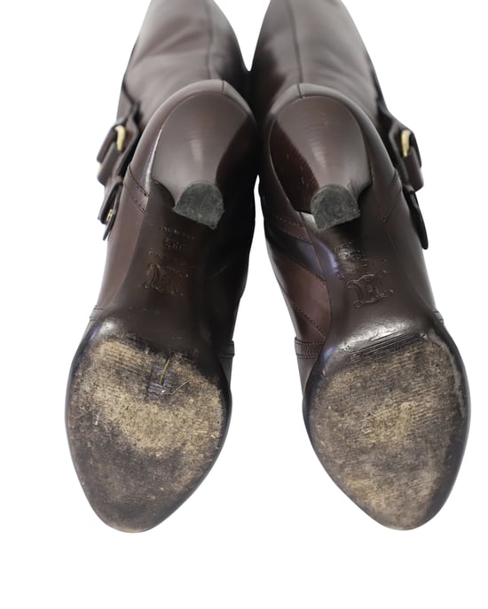 Celine Hochhackige Stiefel mit Schnalle aus braunem Kalbsleder - Image 5