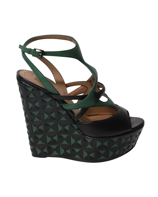 Alaia Laser-Cut Korbgeflecht Wedges aus grüner Leder - Image 1