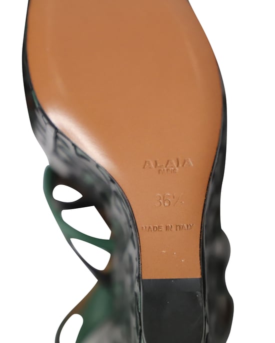 Alaia Laser-Cut Korbgeflecht Wedges aus grüner Leder - Image 6