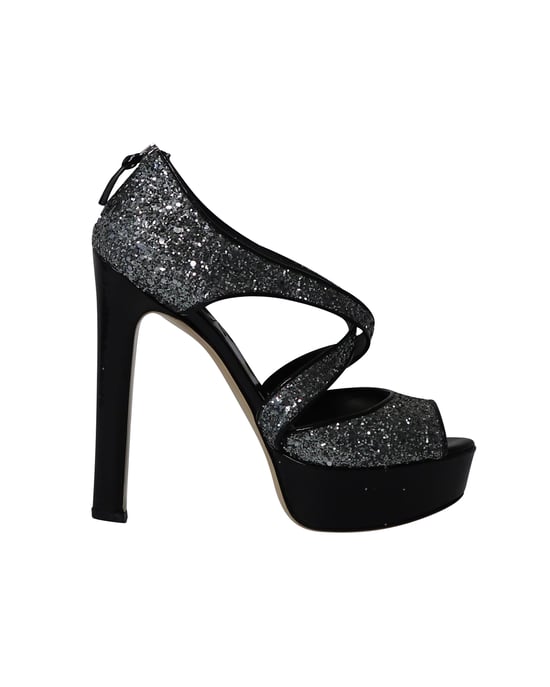 Miu Miu Plateau-Heels in Silber-Glitzer - Image 1