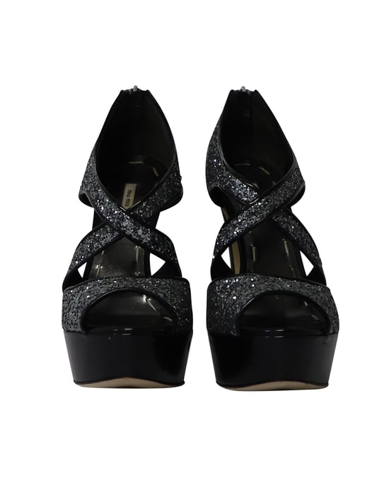 Miu Miu Plateau-Heels in Silber-Glitzer - Image 2