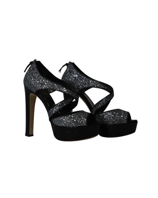 Miu Miu Plateau-Heels in Silber-Glitzer - Image 3