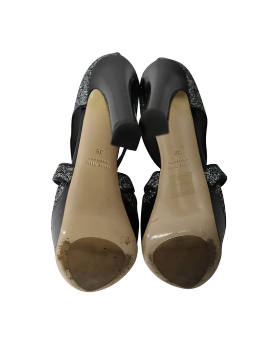 Miu Miu Plateau-Heels in Silber-Glitzer - Image 5