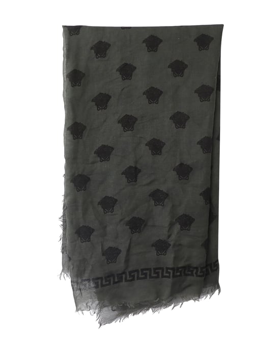 Versace Medusa Druckschal in Grau und Dunkelgrün Seide - Image 1