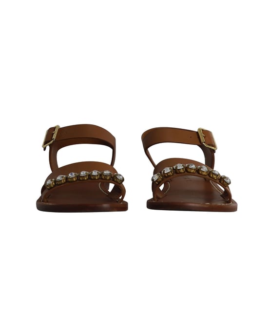 Marni mit Juwelen verzierte flache Sandale aus brownem Leder - Image 3