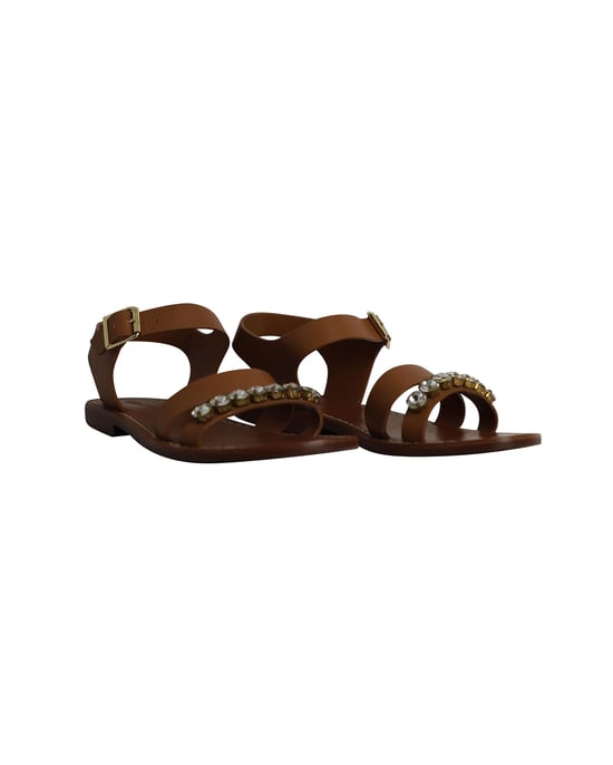 Marni mit Juwelen verzierte flache Sandale aus brownem Leder - Image 4