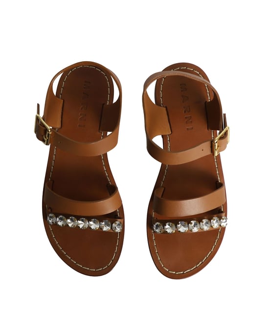 Marni mit Juwelen verzierte flache Sandale aus brownem Leder - Image 6