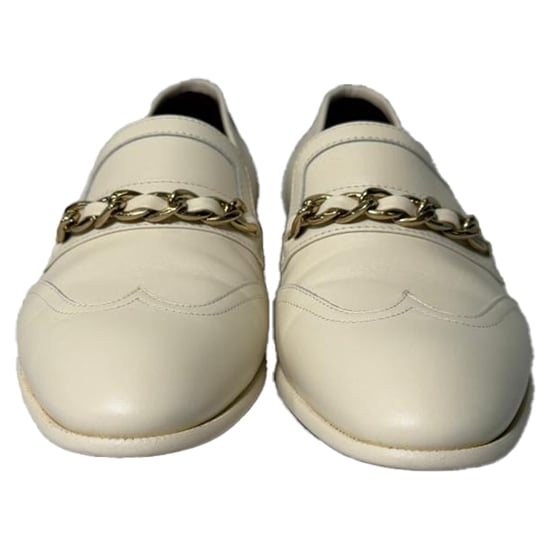 Chanel Kette Akzent Wingtip Slipper aus weißem Leder - Image 2