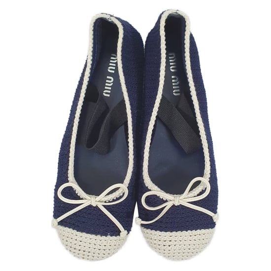 Miu Miu Baumwoll-Ballerinas mit Häkelspitze in Marineblau - Image 5