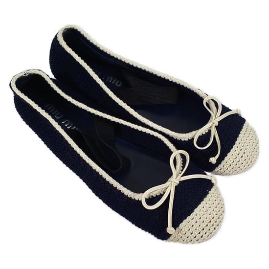 Miu Miu Baumwoll-Ballerinas mit Häkelspitze in Marineblau - Image 6