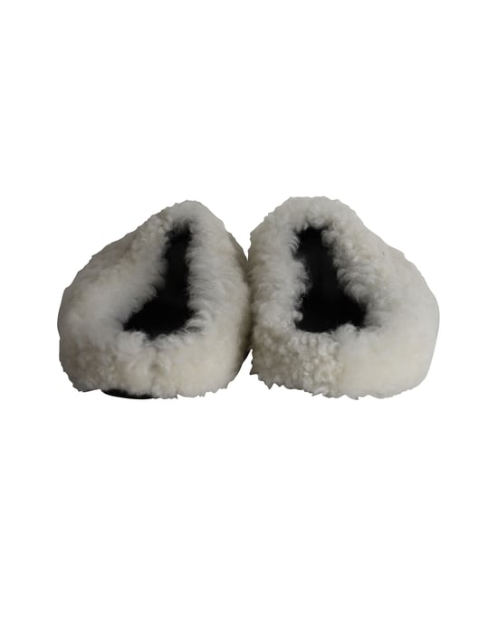 Marni Sabot Round-Toe Shearling Mules in White Wool - Image 4