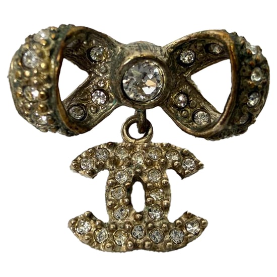 Chanel Kristall CC Schleife Anhängerohrringe aus goldfarbenem Metall - Image 5