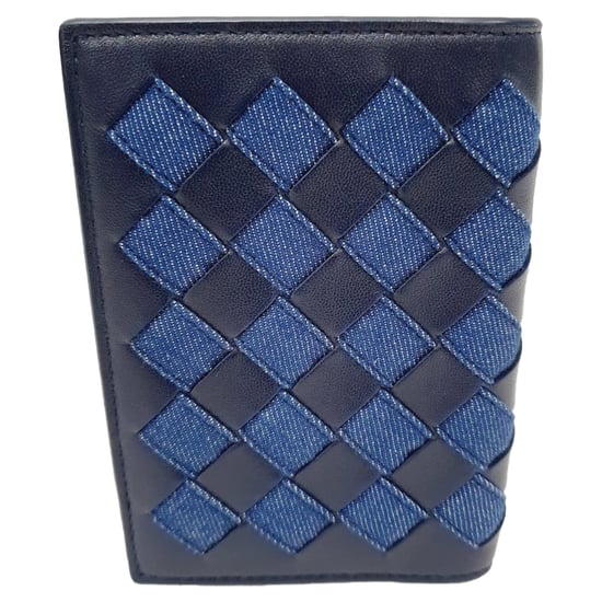 Bottega Veneta Intrecciato Kleine Bifold-Geldbörse aus Marineblauem Denim und Leder - Image 2