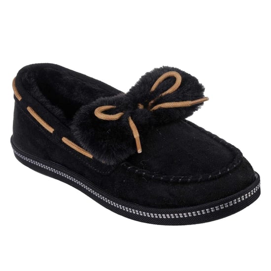 Skechers - Schleife Mokassin-Hausschuhe für Damen, Mit Kunstpelz-Besatz (Schwarz) - Image 3