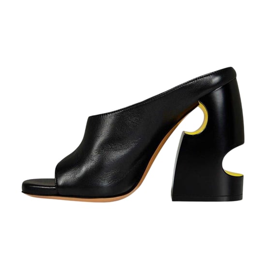 Off White - Ausschnitt Mules für Damen, Leder, Hoher Blockabsatz (Schwarz/Gelb) - Image 2