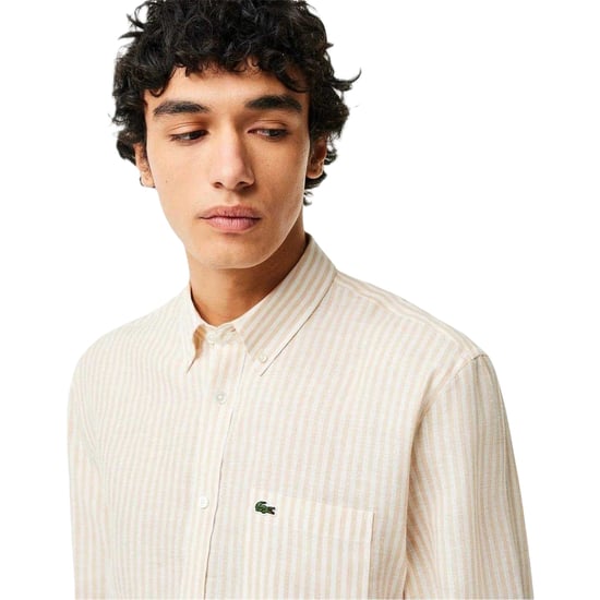 Lacoste - Button-Down-Hemd für Herren, Leinen, Regulär (Weiß) - Image 3