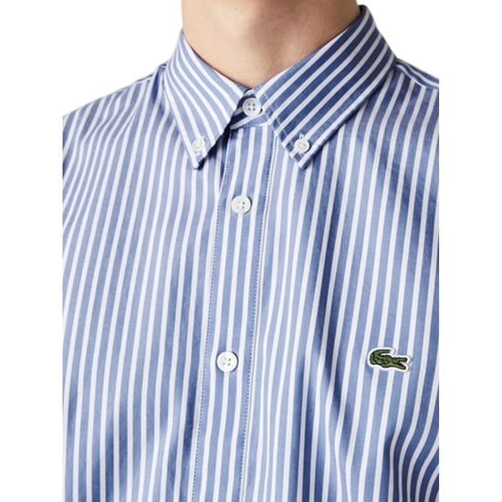 Lacoste - Button-Down-Hemd für Herren, Premium-Baumwolle, Regulär (Weiß gestreift) - Image 4