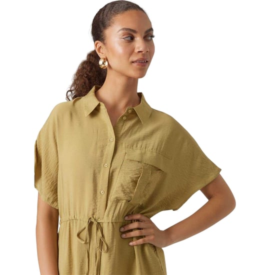 Vero Moda - "Iris" Midi Hemd Kleid für Damen, Mit Kragen (Khaki) - Image 4