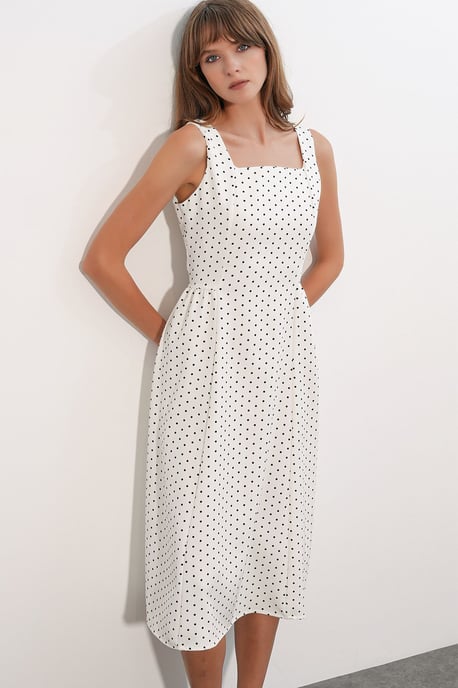 Big Dart A-Linien-Midikleid mit Punkte-Muster - Wollweiß - Image 1