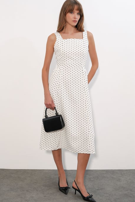 Big Dart A-Linien-Midikleid mit Punkte-Muster - Wollweiß - Image 4