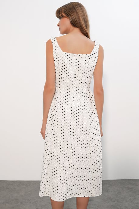 Big Dart A-Linien-Midikleid mit Punkte-Muster - Wollweiß - Image 6