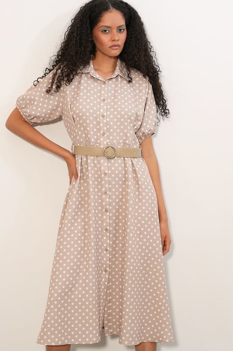 Punkte-Muster Midi Hemdblusenkleid mit Gürtel - Image 1
