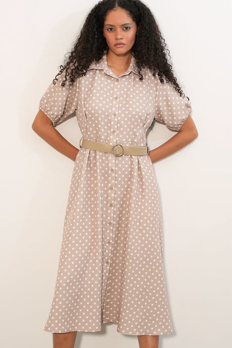 Punkte-Muster Midi Hemdblusenkleid mit Gürtel - Image 2