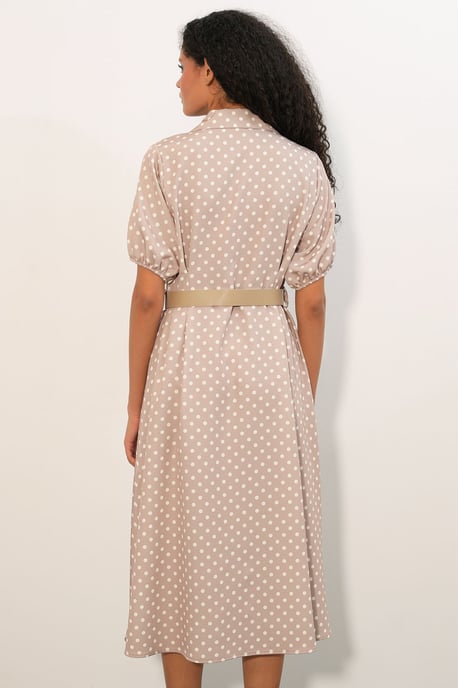 Punkte-Muster Midi Hemdblusenkleid mit Gürtel - Image 4