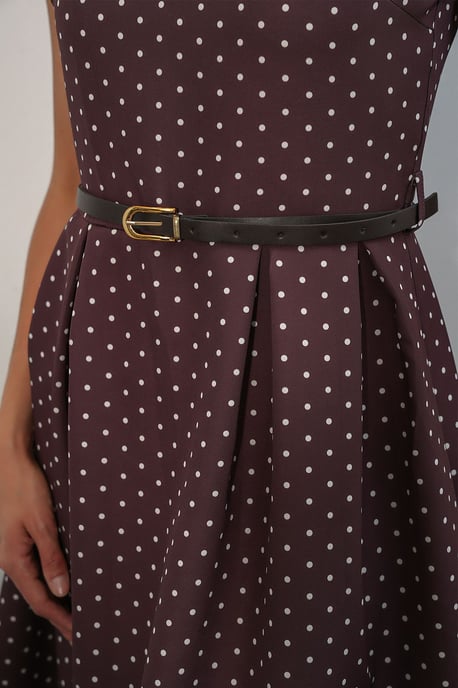 Mit Punkte-Muster Gürtelt Midi A-Linien Kleid - Image 5