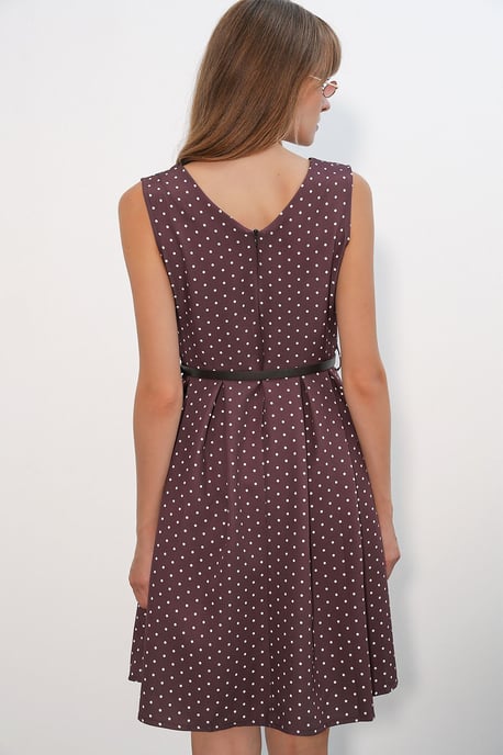 Mit Punkte-Muster Gürtelt Midi A-Linien Kleid - Image 6