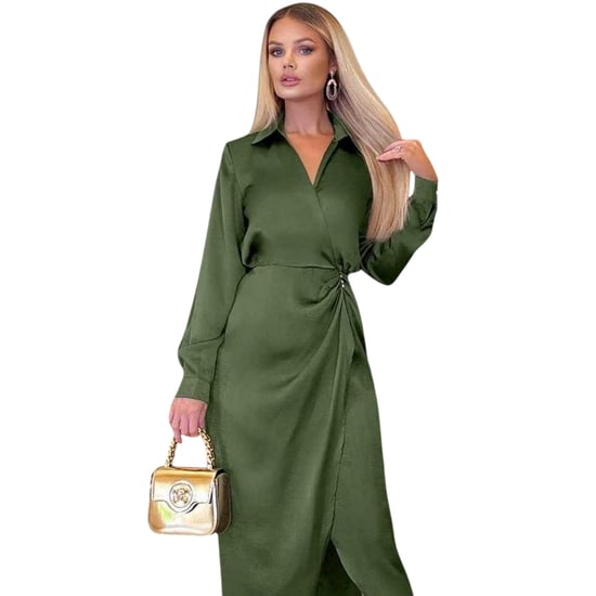 AX Paris - Midi Hemd Kleid für Damen, Satin (Oliv) - Image 2