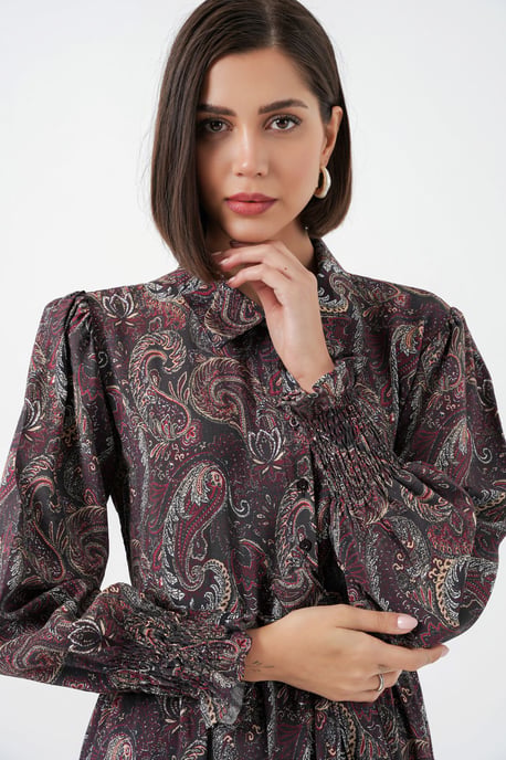 Paisley Gürtelt-Kleid Midi-Shirt - Image 2