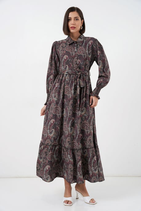 Paisley Gürtelt-Kleid Midi-Shirt - Image 3