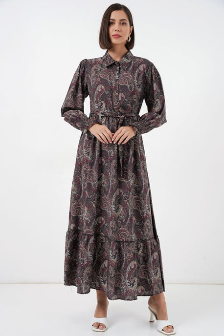 Paisley Gürtelt-Kleid Midi-Shirt - Image 4