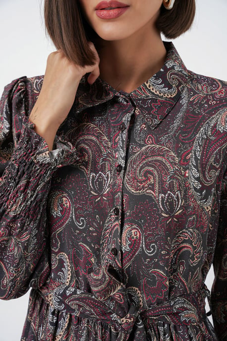 Paisley Gürtelt-Kleid Midi-Shirt - Image 5