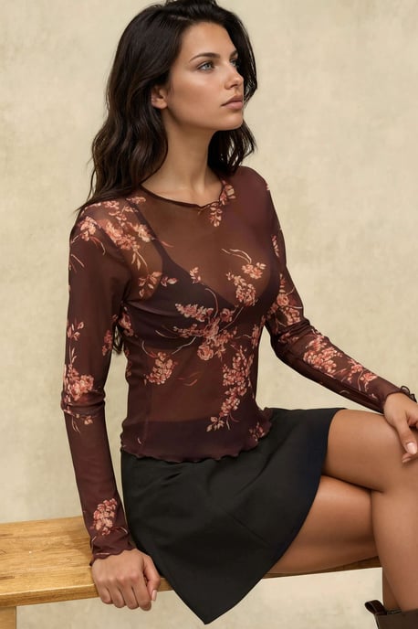 Gemusterte Langarm-Transparente Bluse - Image 2