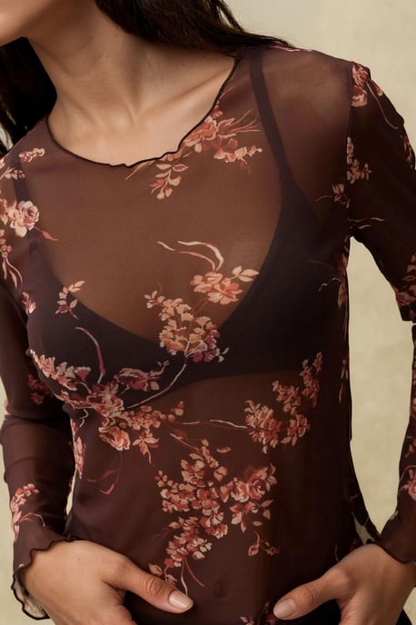 Gemusterte Langarm-Transparente Bluse - Image 4