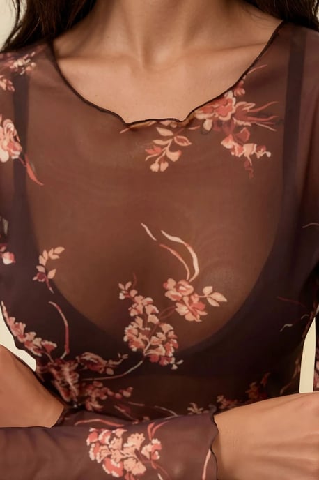 Gemusterte Langarm-Transparente Bluse - Image 6