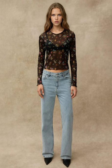Gemusterte Langarm-Transparente Bluse - Image 6