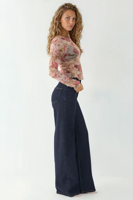 Muster Bluse mit langen Ärmeln und transparentem Stoff - Image 2