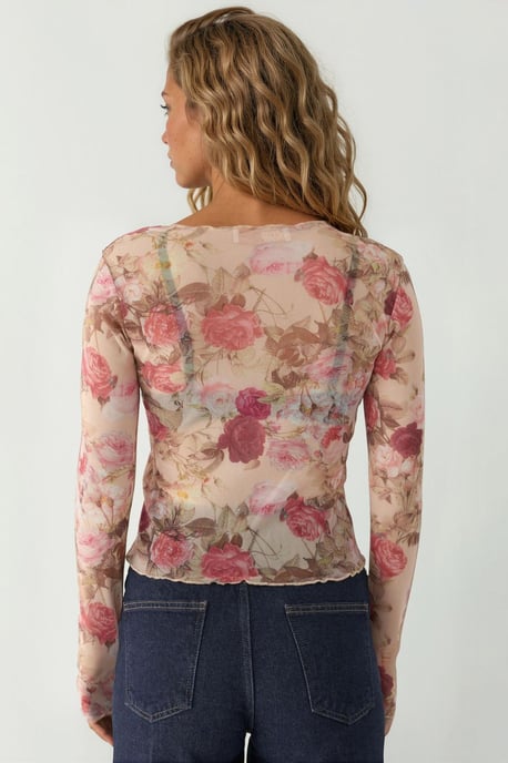 Muster Bluse mit langen Ärmeln und transparentem Stoff - Image 3