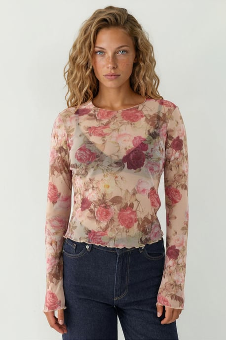 Muster Bluse mit langen Ärmeln und transparentem Stoff - Image 6