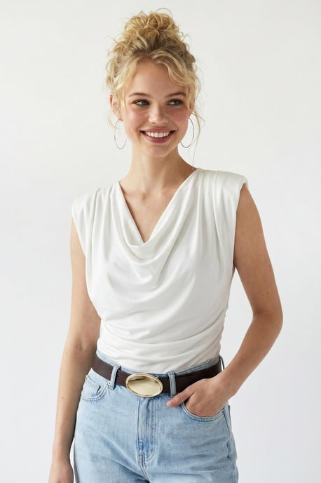 Ärmellose Cowl-Neck-Bluse - Image 2