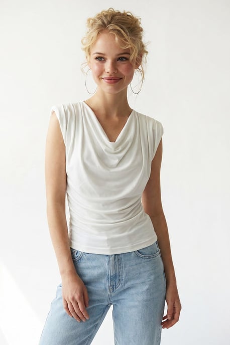 Ärmellose Cowl-Neck-Bluse - Image 3
