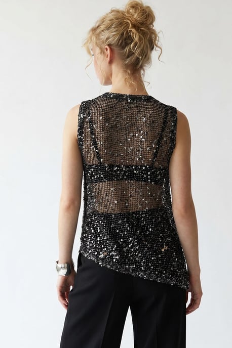 Pailletten ärmellose Rundhalsbluse - Image 5