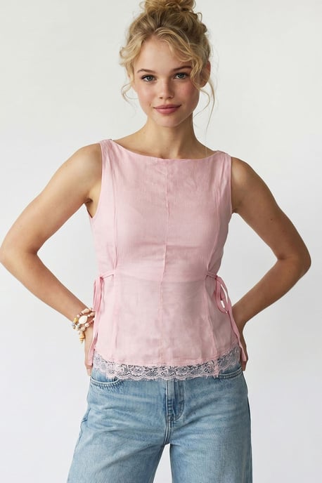 Ärmellose Popeline Bluse mit Knotendetail - Image 2