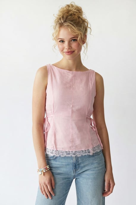Ärmellose Popeline Bluse mit Knotendetail - Image 4
